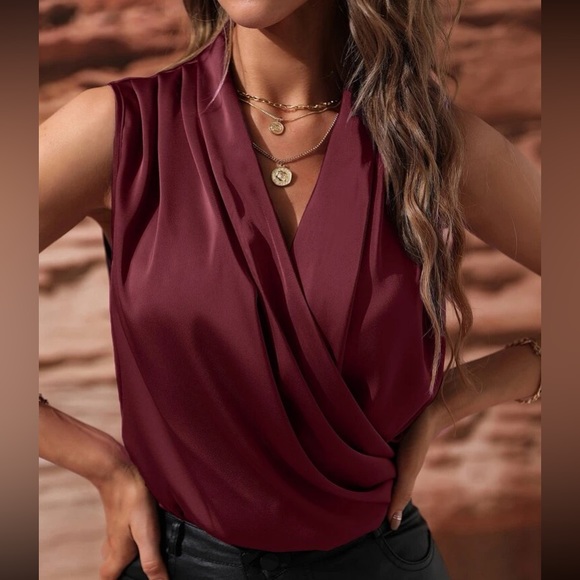 Luxe burgundy wrap satin blouse